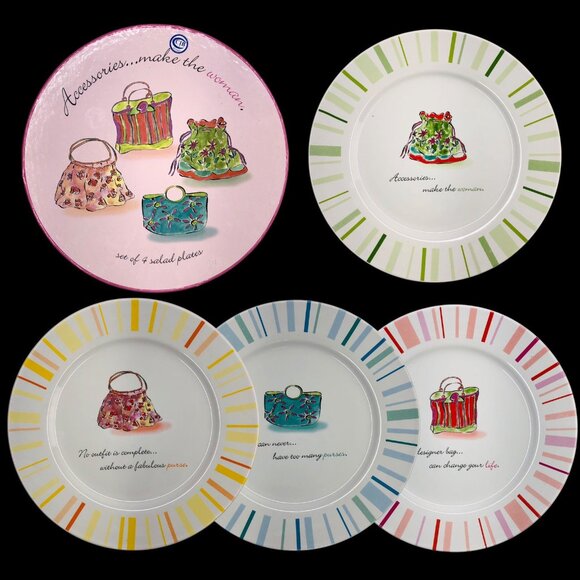 Set of 4 SALAD PLATE 8” Gift Box Accessories Make the Woman by Rosanna Purse Bag - Picture 1 of 12